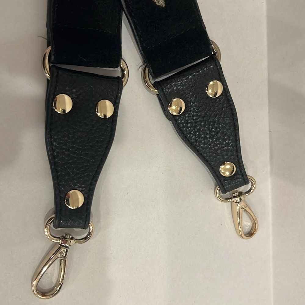 Floral Embroidered Black Leather Bag Strap - Picture 2 of 4